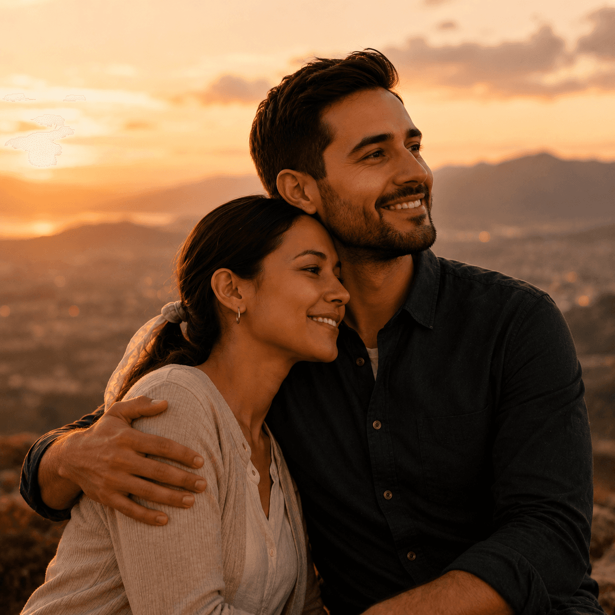 A couple sharing a sunset moment together
